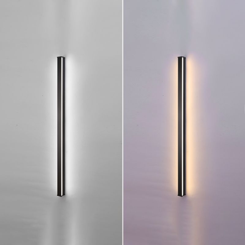 Modern Style Long Strip Shade Wall Sconce Metal 1 Light Sconces in Black for Bedside