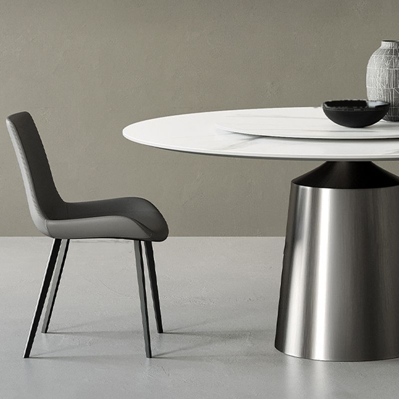 Round Stone Dining Table Modern White Furniture with Pedestal Base for Home