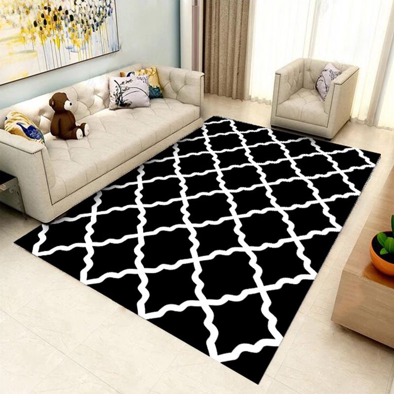 Contemporary Checkered Print Carpet Polyester Rug Stain Resistant Area Carpet for Home Decoration