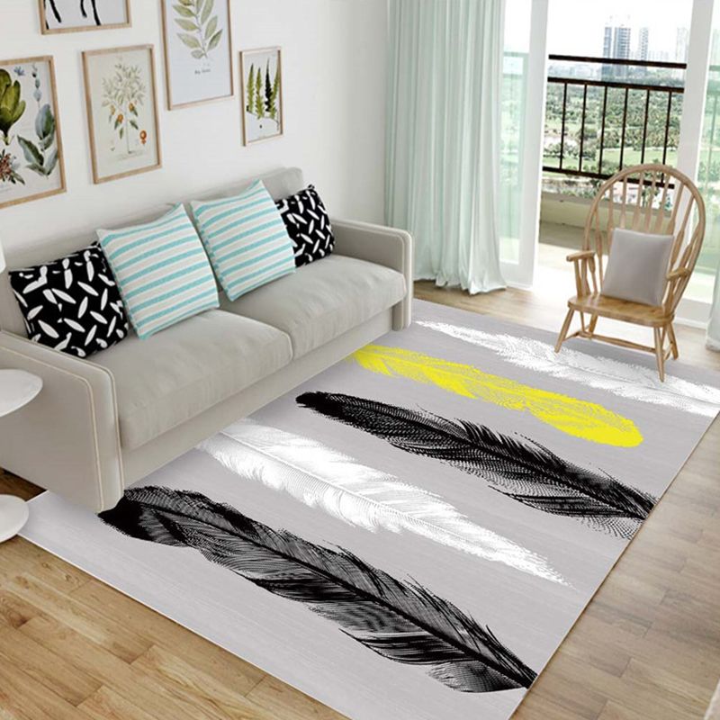 Nordic Living Room Rug Multicolor Patterned Carpet Polyester Stain Resistant Washable Anti-Slip Rug