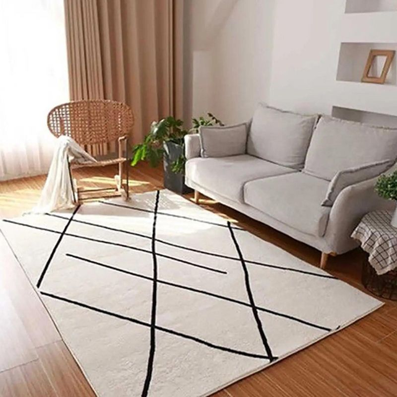 Beige Modern Rug Polyester Abstract Line Rug Non-Slip Backing Rug for Home Decor