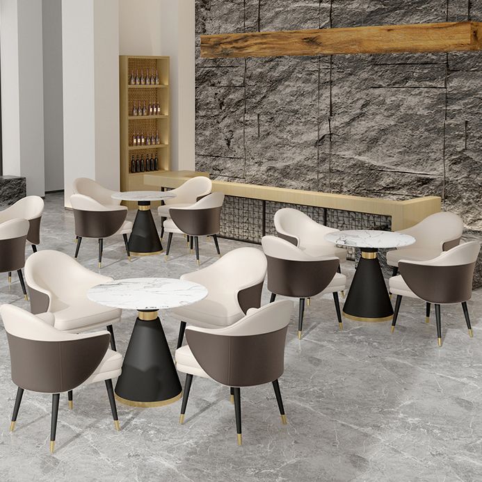 Modern Fixed Dinette Set 1/2/5 Pcs Round Stone Dinette Table with Dining Chair