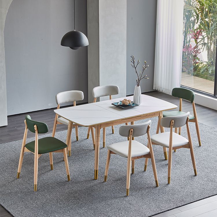 Rectángulo 4 patas Mesa de lujo Tabla blanca extensible con piedra sinterizada