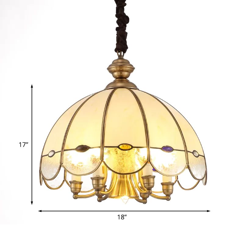 Luz de lámpara de lámpara de vidrio de burbujas Colonial de comedor de comedor de 6 cabezas en oro con cuentas