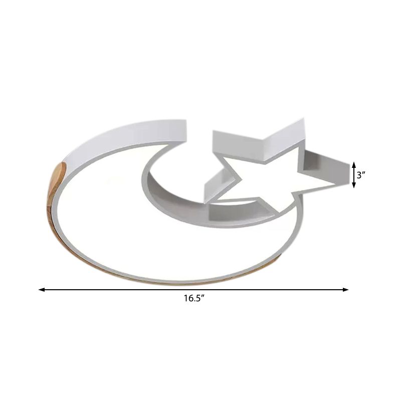 Lovely White LED Ceiling Light Star and Moon Acrylic Flushmount Light for Study Room