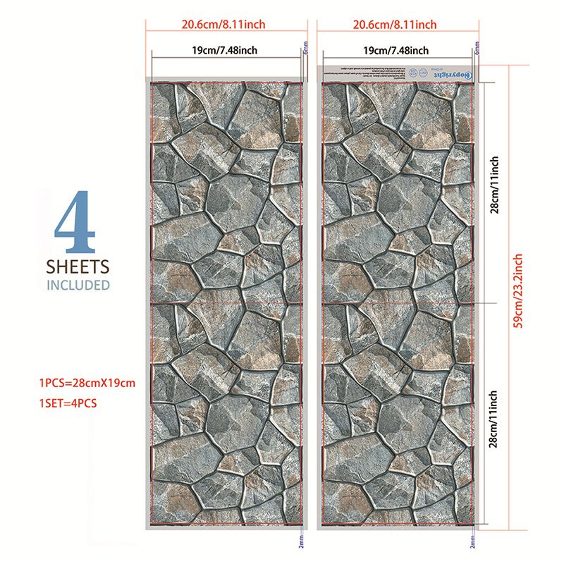 Rustic Faux Rock Wallpaper Panels Grey Waterproofing Adhesive Wall Decor for Bathroom