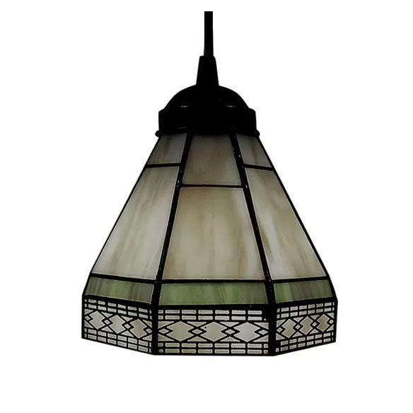 Stained Glass Conical Drop Lamp Tiffany-Style 1 Head Beige/Green/Blue Pendant Lighting Fixture for Living Room