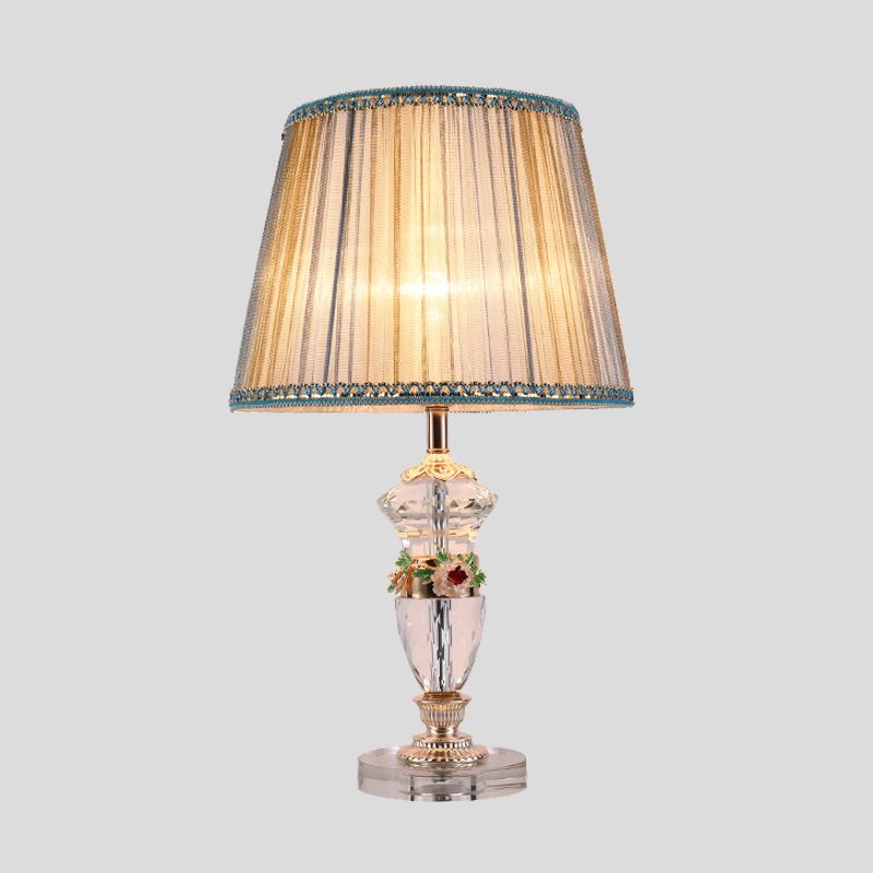 Éclairage de travail moderniste en forme d'urne, lampe de lecture à 1 ampoule en cristal taillé à la main en bleu/beige