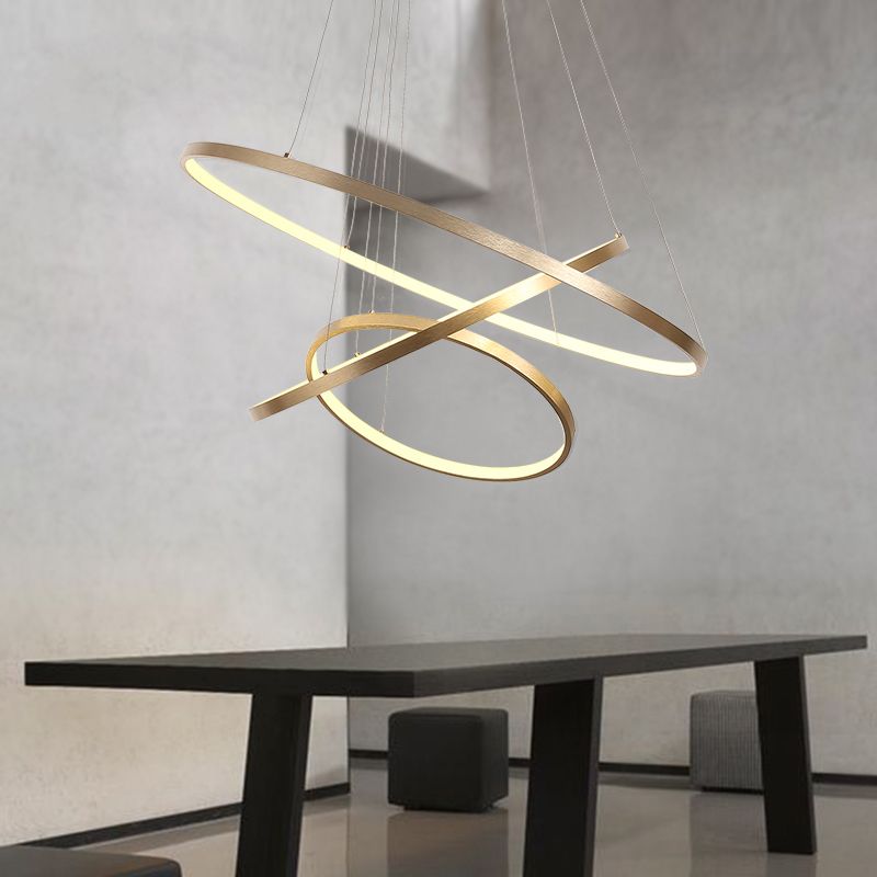 23.5 "/31.5" Dia Gold Loop kroonluchter hanger Moderne LED Acryl plafondlamp in warm/wit licht