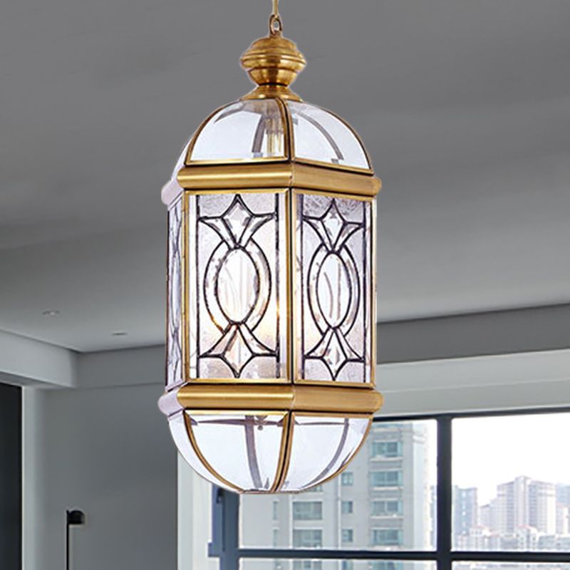 Ligera de lámpara de linterna Luz de vidrio colonial de vidrio esbelto 3 bulbos Luz de techo colgante