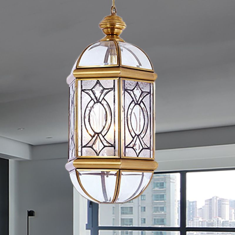 Lantern Outdoor Chandelier Light Colonial Frosted Glass 3 Bulbs Brass Hanging Ceiling Light