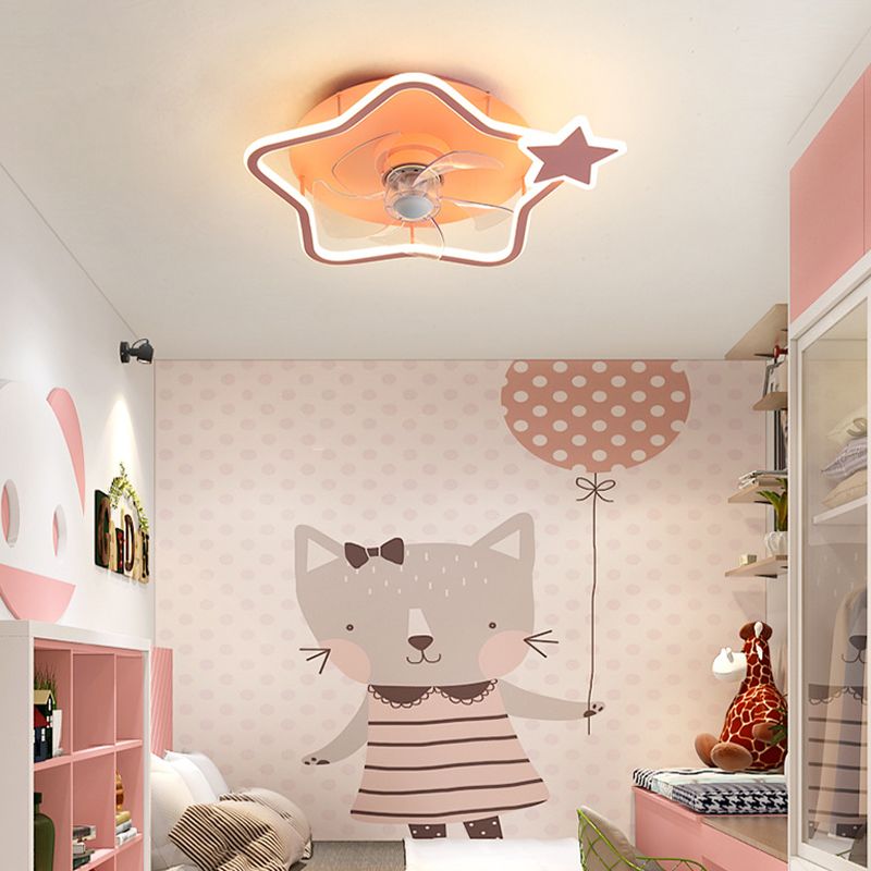 5-Blade Children LED Ceiling Fan Metallic Pink Fan with Light for Home