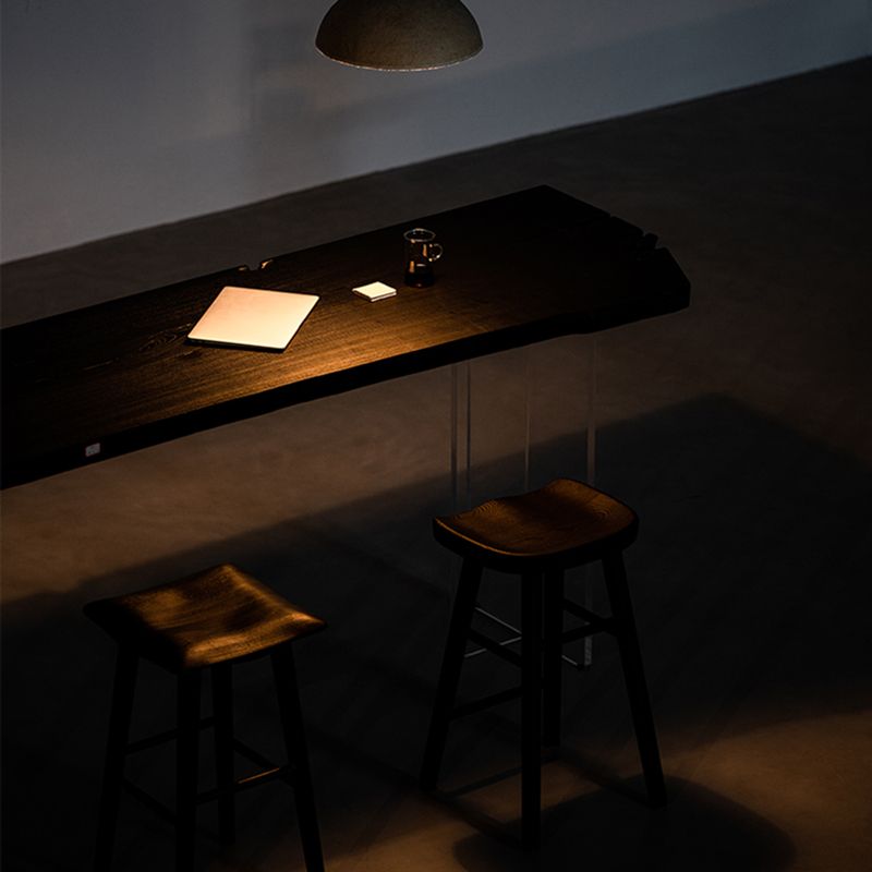 Black Ash Wood Top Bar Table with Acrylic Base Modern Pub Table with Double Pedestal