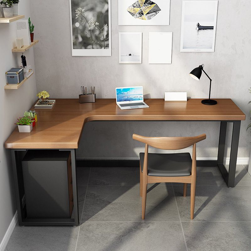 Solid Wooden L-Shape Office Desk Modern Simple Writing Desk for Office and Bedroom