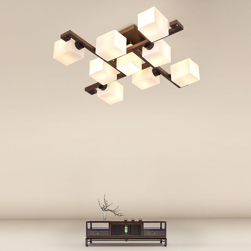 Square Shape Wood Flush Light Modern Style Multi Lights Flush Mount Fixture