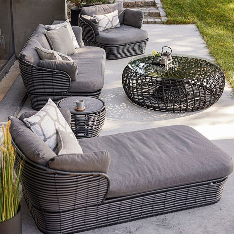 Tropical Plastic Frame Outdoor Patio Sofa with Grey Cushions