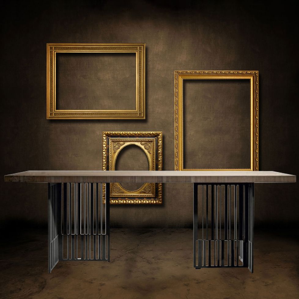 Mesa de comedor rectangular industrial de metal mesa de comedor de madera para cocina