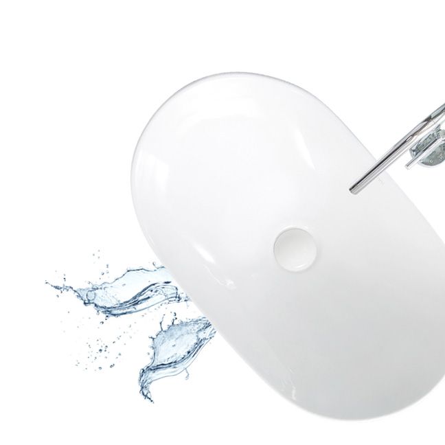 Contemporary Bathroom Sink Pop-Up Drain Porcelain Oval-Shape Vessel Lavatory Sink