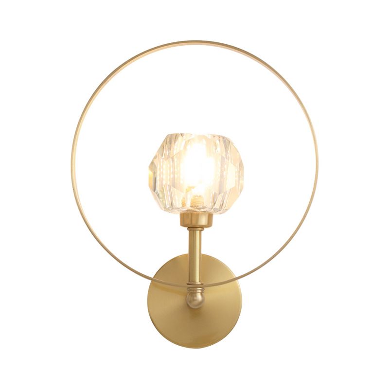 Goud 1 hoofdoppervlakwand SCONCE Hedendaagse afgeschuinde kristallen bol ringframe wandlamp