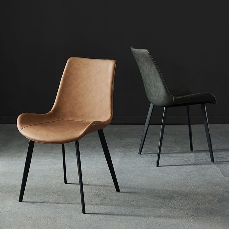 Modern Metal and Faux Leather Armless Dining Chairs for Kitchen