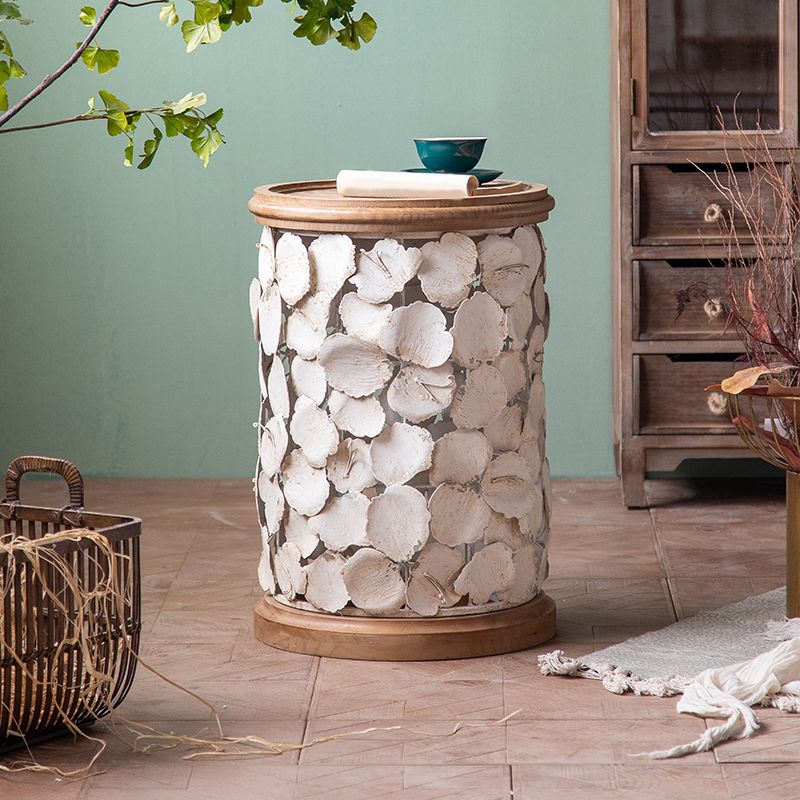 Drum Shape Accent Side Table Wood and Metal Rustic Style Corner Table