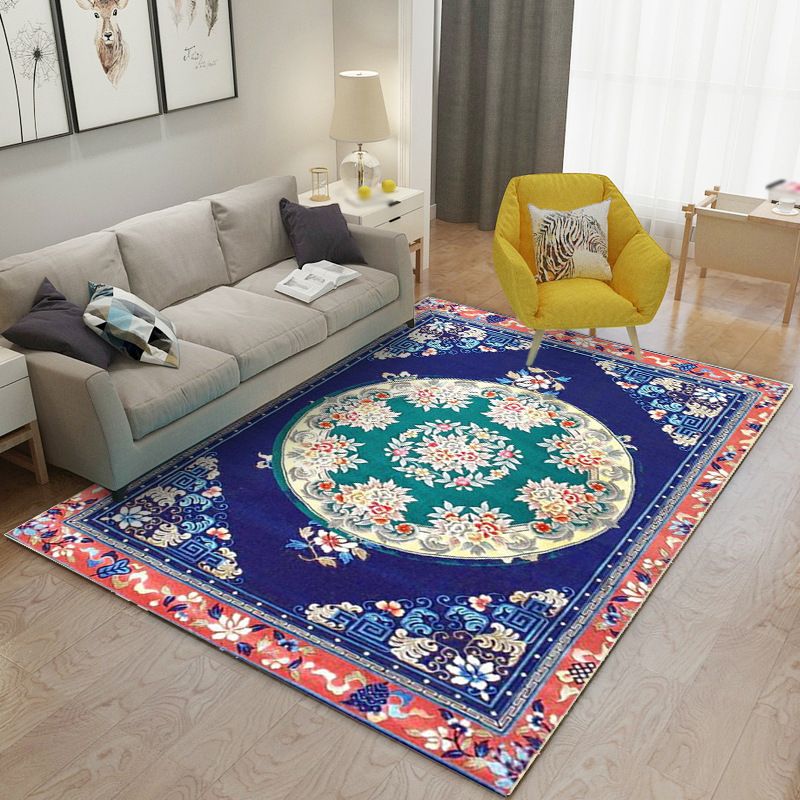 Wine Red Bohemian Rug Polyester Graphic Rug Non-Slip Backing Rug for Home Decoration