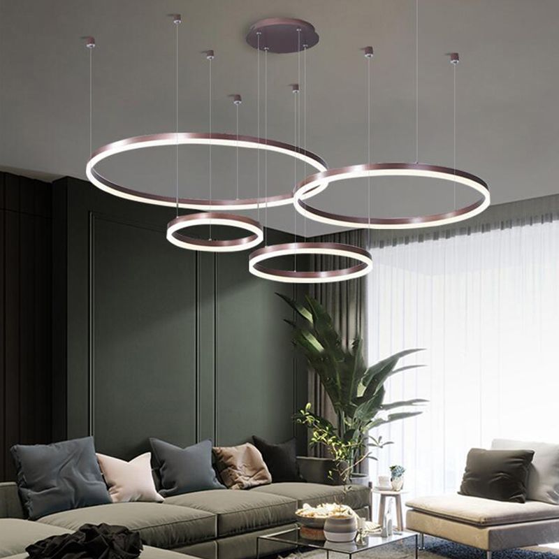 Multi-Ring Shaped Chandelier Modern Style Acrylic Coffee Hanging Light Fixture for Living Room