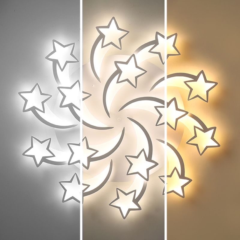 Stars Ceiling Flush Mount Light Contemporary Acrylic LED Bedroom Ceiling Mount Light Fixture in White