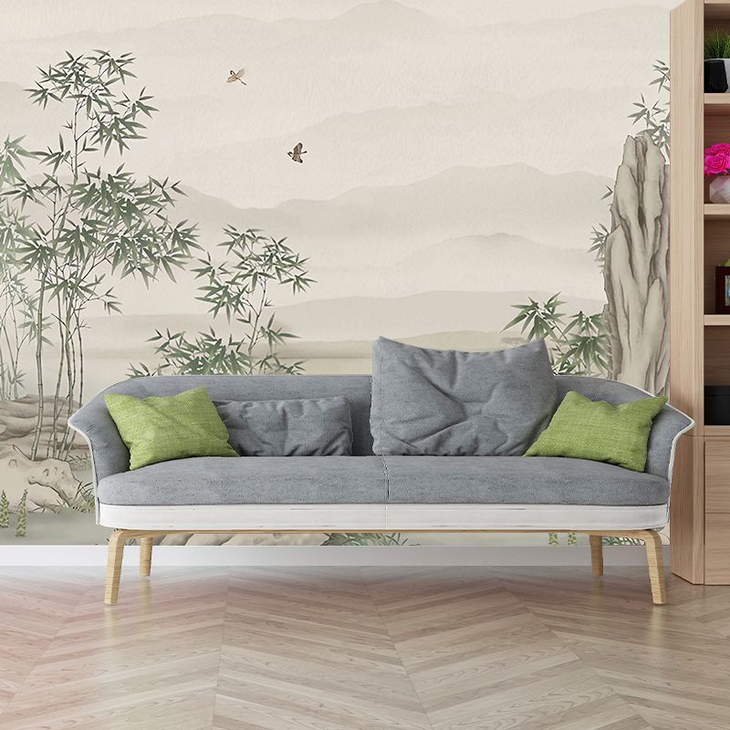 Whole Bamboo Mural Wallpaper in Green and Grey Non-Woven Wall Art for Home Decoration, Made to Measure