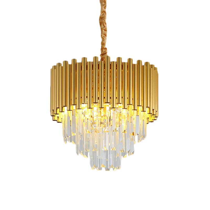 3-Tier Circle Hanging Lamp Contemporary Metal Pendant Chandelier Light with K9 Block in Brass Finish