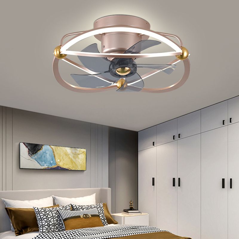 Metal Round Shape Ceiling Fans Light Modern 2-Lights Flush Mount Ceiling Fan Light