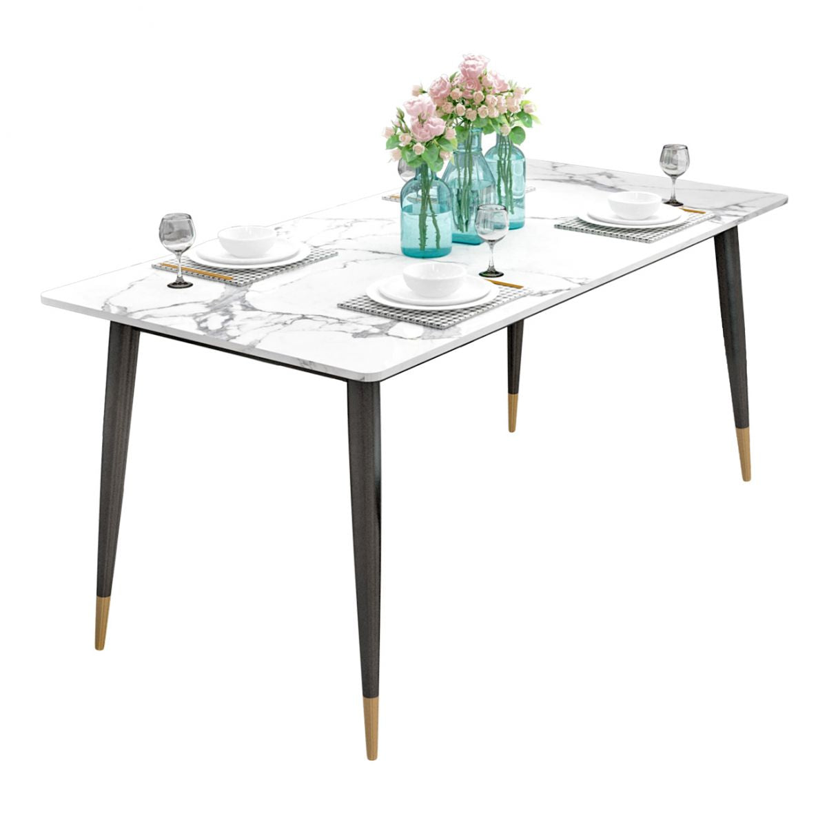 Sintered Stone White Dining Table Glam Style 4 Legs Table for Dining Room