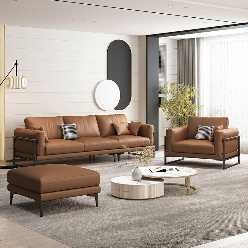 4 Seater Leather Sofa 36.22" Wide Square Arm Sofa for Living Room