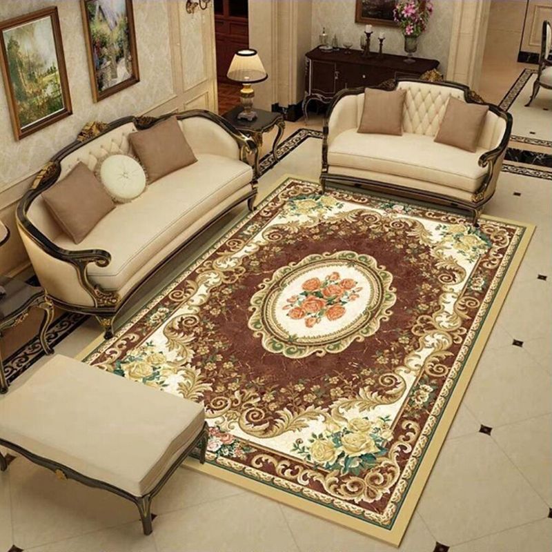 luxury European Style Rug Classic Floral Print Carpet Polyester Anti-Slip Backing Rug for Home Decor