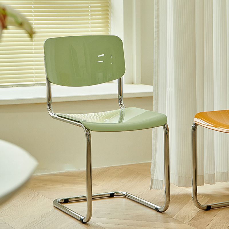 Modern Open Back Side Chair Plastic Armless Dining Chair with Metal Base