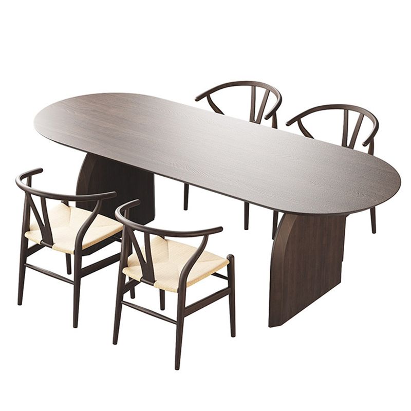 Brown Oval Solid Wood Dining Table Modern Furniture with Double Pedestal for Office