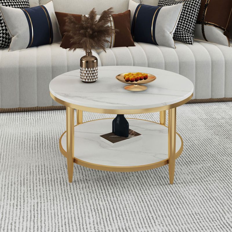 Slate Round Coffee Table Glam 4 Legs Coffee Table with Storage