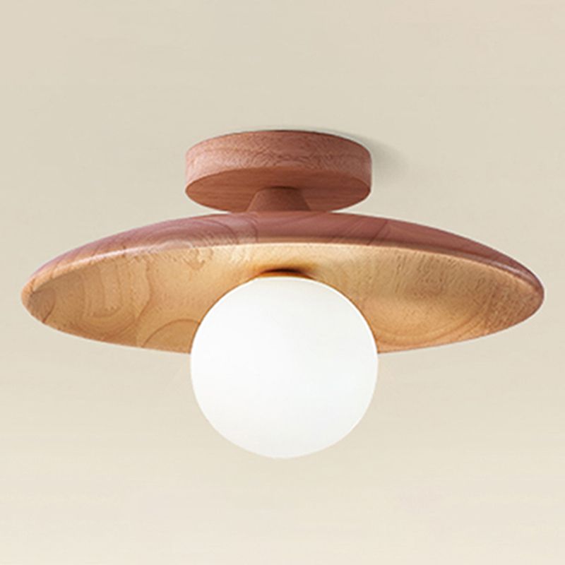 Contemporary Wooden Semi Mount Lighting Glass Shade Semi Flush for Foyer