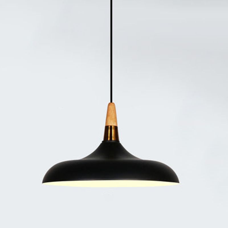 Macarons Industrial  Barn Shade Pendant Light Metal 1-Light Restaurant Pendant Lighting with Wooden Top