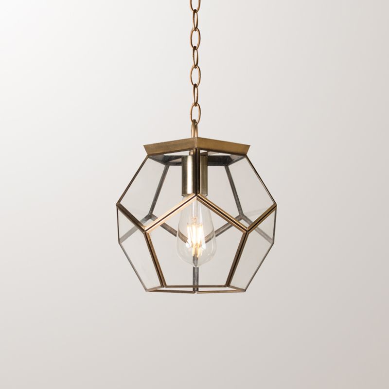 Nordic Pentagon Hanging Light Clear Glass 1 Head Ceiling Suspension Lamp in Black/Brass for Living Room