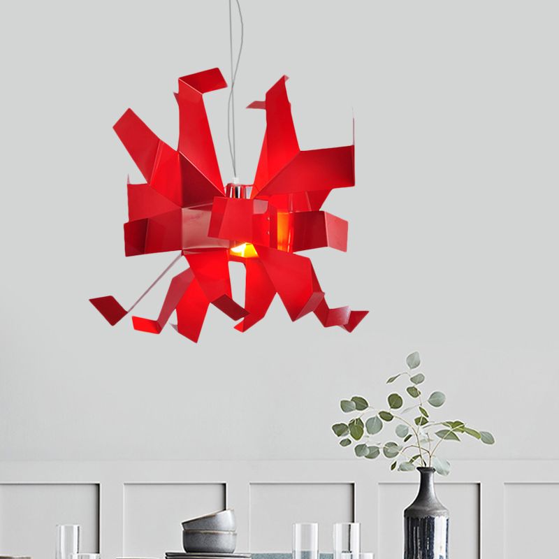 Metal Abstract Hanging Lighting Contemporary 1 Bulb Red Finish Ceiling Pendant Lamp