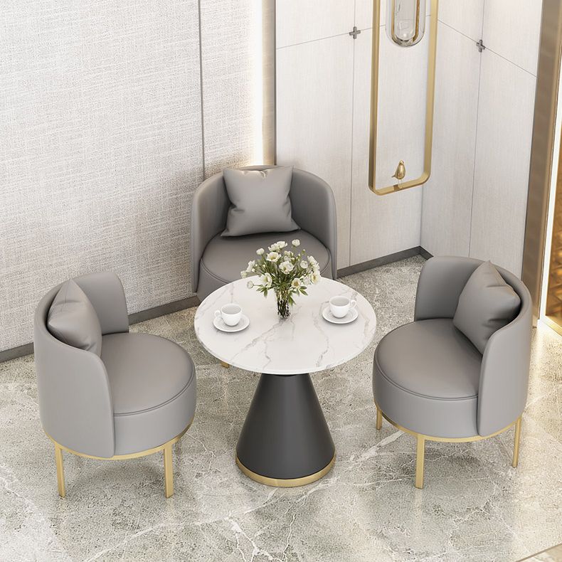Luxury Sintered Stone Top Dining Table Indoor Round Table with Metal Pedestal