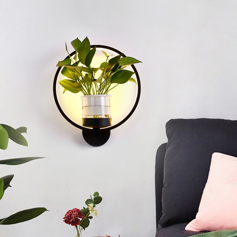 Round/Oval Bedroom Wall Lighting Industrial Metal 1 Bulb Black/White LED Wall Lamp Sconce in Warm/White/3 Color Light