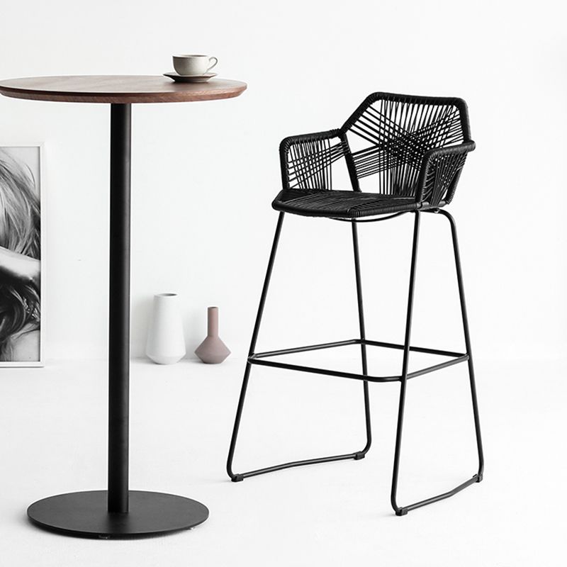 Contemporary Plastic Barstool Armed Stool with Steel Black Frame