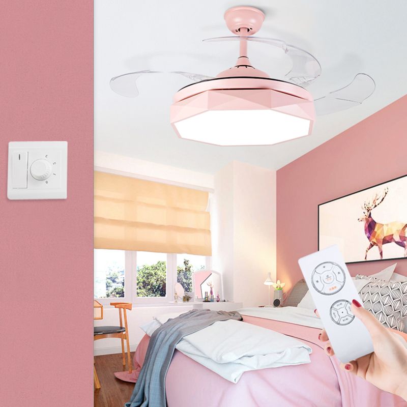 Macaron Geometric Pendant Fan Light Acrylic Children Bedroom LED Semi Flush Mounted Lamp