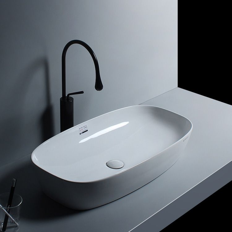 Porcelain Trough Sink Modern Simple Trough Bathroom Sink with Faucet Included