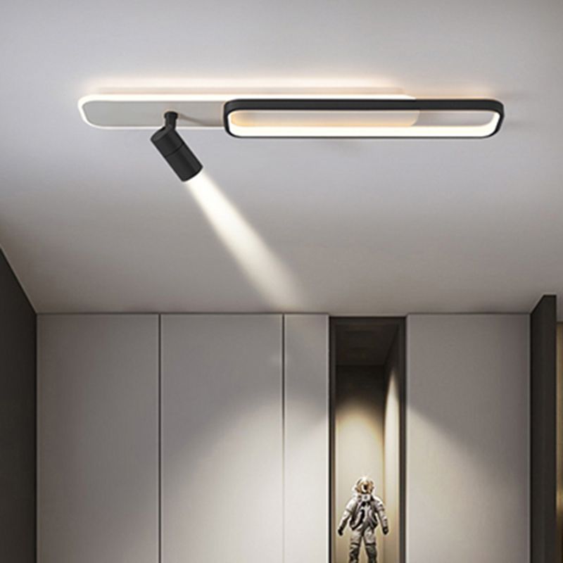 Zwart rechthoekige LED Semi Flush plafondlicht in moderne beknopte stijl acrylspoeling voor woonkamer