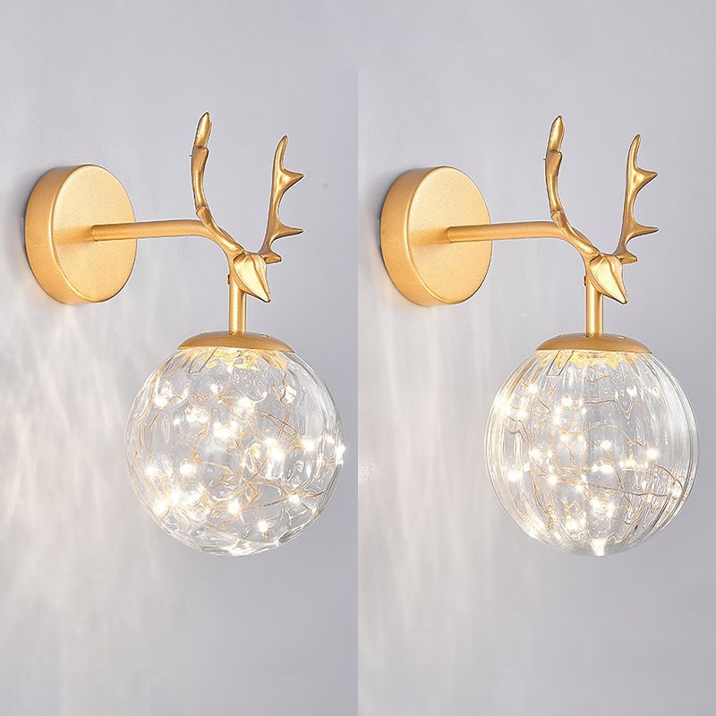 Nordic Simplicity Style Antlers Sconce Light LED Light String Glass Globe Wall Mount Light for Bedroom Dining Room