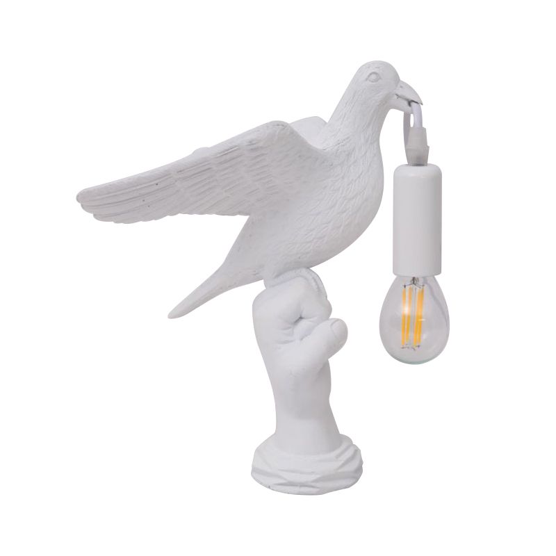 Nordic Style Bird Shaped Desk Light 1 Light Resin Night Table Lamp in White/Black for Bedroom
