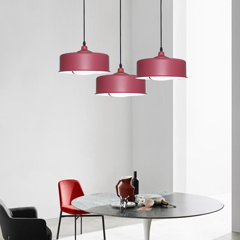 Modernist 1 Bulb Hanging Lighting Purple Drum Ceiling Pendant Light with Metal Shade